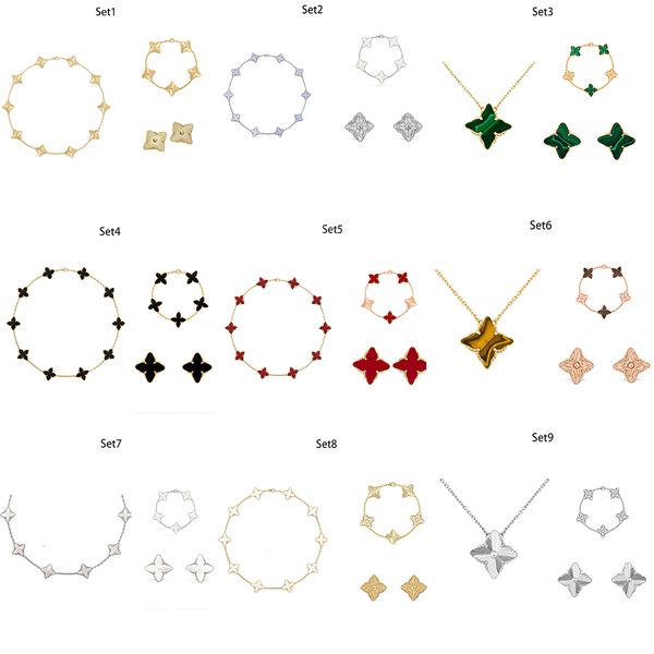 

fashion designer jewelry four leaf clover earring bracelet necklace lucky set wedding for women bridal jewelry sets, Black