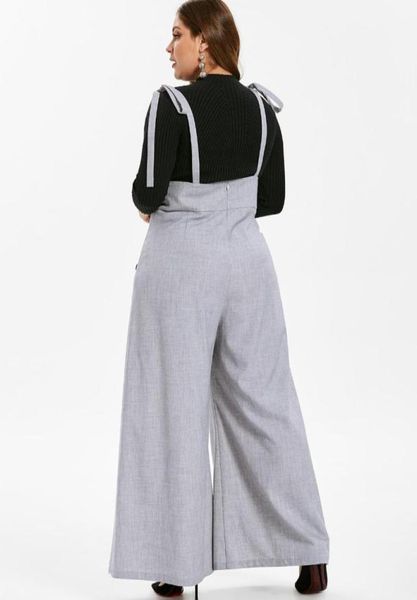 

fashion women plus size 5xl button suspender pants high waist loose casual solid wide leg bib pants ladies spring summer trousers3699210, Black;white