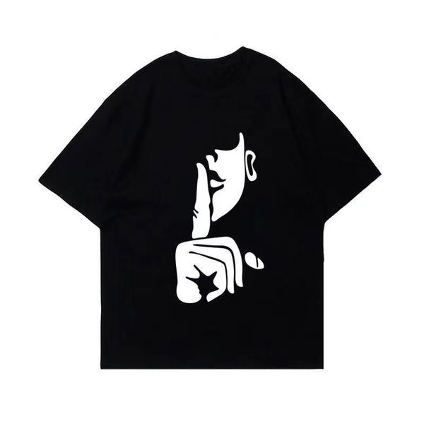 

2023 street short-sleeved t-shirt men's tide cartoon printing loose big size half-sleeve couple hip-hop five-minute sleeve 17, White;black