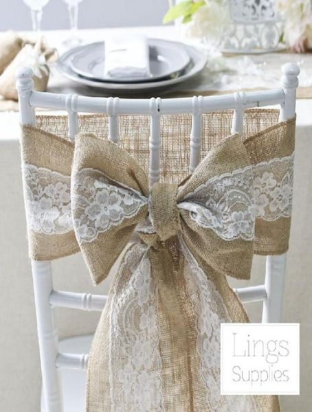 

15cm240cm retro linen wedding chair cover sashes boho country style lace bow event party chair covers supplies elegant home decor15068461