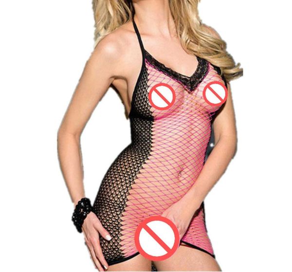 

spaghetti straps erotica sexi lingerie fishnet chemise langerie mesh underwear short mini dress at night pajamas sleepwea7566311, Black
