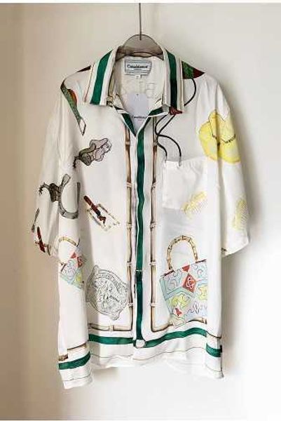 

casablanca draping silk blouse shirt men's and women's loose short sleeve shirts thin style casablanc, White;black