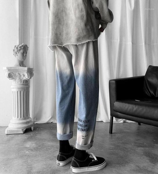 

fashion mens jeans brand ins hip hop gradient ripped for men solid cotton full length mid black color washed men039s2811716, Blue