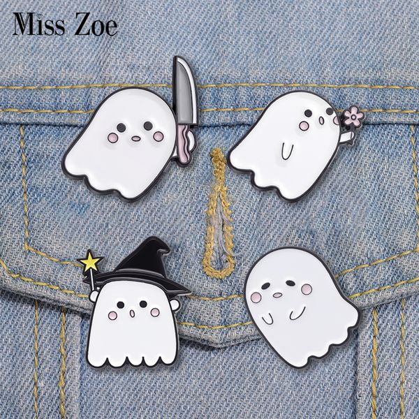 

boo ghost enamel pins custom halloween spooky dagger ghost brooches lapel badges cartoon punk funny jewelry gift for friends, Gray