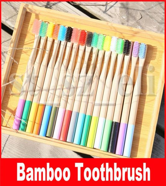 

rainbow bamboo toothbrush 17 colors round bamboo handle black bristle tandenborstel wooden handle low carbon toothbrush2874968