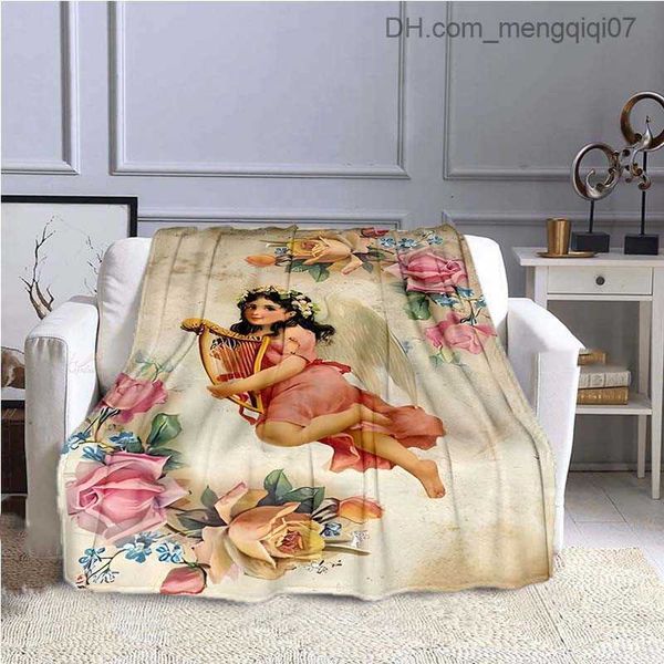 

blankets swaddling cherub themed flannel throw blanket angel lightweight warm soft cupid children and adults camping gifts sofa bed home dec