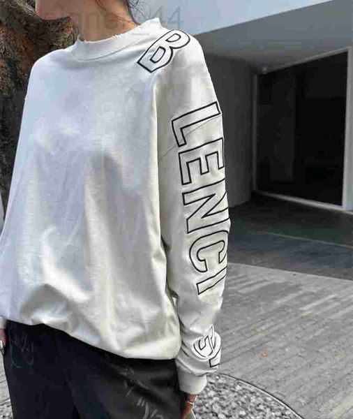 

women's t-shirt designer early autumn new paris b family classic letter large embroidery men's and long sleeve t-shirt underlay be, White