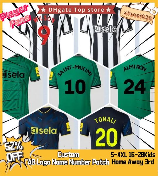 

23 24 newcastle soccer jersey wood nufc bruno g. wilson shelvey almiron away black trippier football shirt maximin men kit kids equipment, Black;yellow