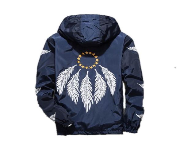 

men039s jackets 5 colors windbreaker mens fashion spring autumn hooded feather printing outerwear clothing large size m7xl2824512, Black;brown