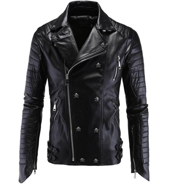 

men pu leather jacket biker streetwear winter male punk style jacket with skull buttons zippers asian size m5xl9383584, Black