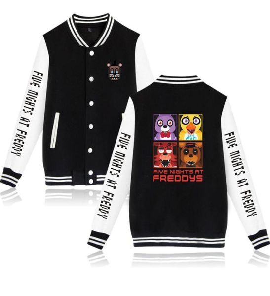 

fnaf five nights at freddy039s zip up baseball uniform men039s jackets streetwear hip hop harajuku sweatshirt 5 freddy hoodi6087481, Black