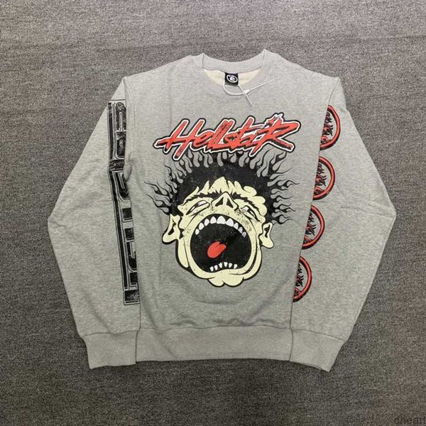 

hellstar studios records crewneck hoodie men's hoodies and sweatshirt crew neck man plus size pullovers vintage sweater oversize thick, Black