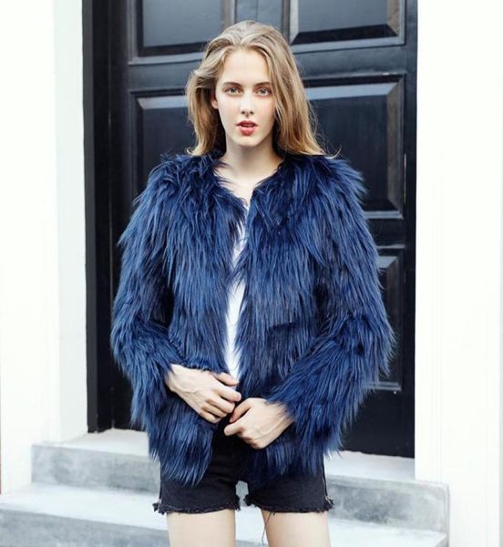 

autumn winter women faux fur coat fashion warm longsleeved slim coat female hairy collarless overcoat plus size 3xl jacket8279003, Black