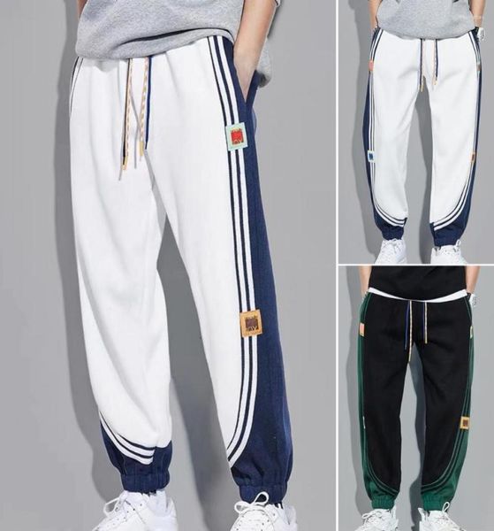 

men039s pants striped color block drawstring patchwork spring autumn men sweatpants korean style ankle tied pockets trousers fo1946515, Black