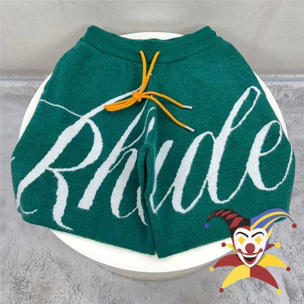

new rhude loose breeches men women version jacquard rhude shorts drawstring knitted shorts, White;black