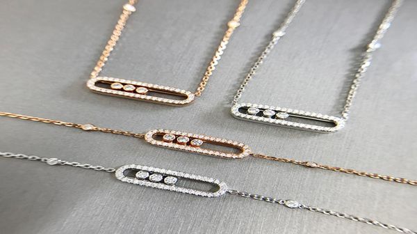

classic design move stones sliding three diamond necklace 18k rose gold sterling silver moving stones pendant2902490