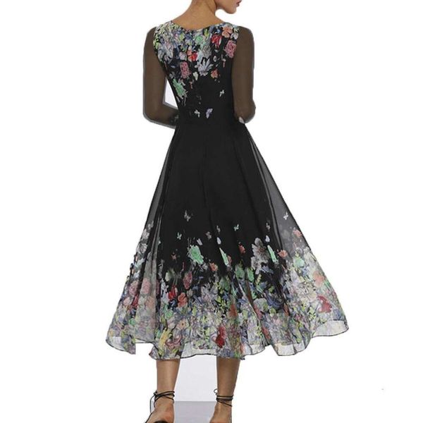

summer womens printed hollowed out slim long sleeved dress lace big swing skirt, Black;gray