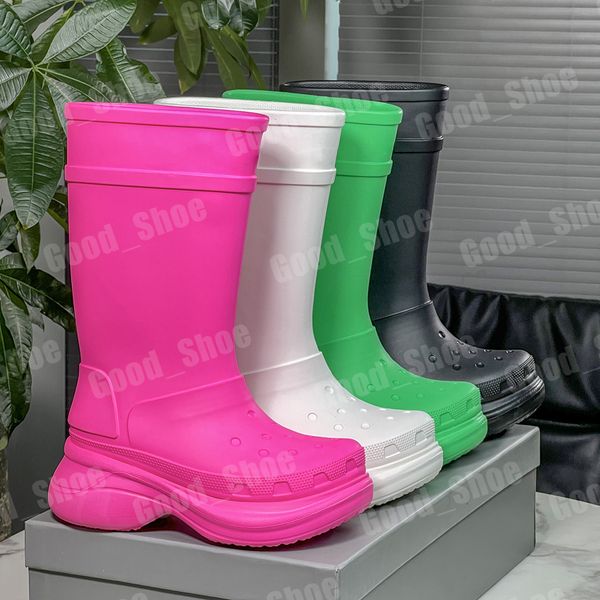 

women 2023 designer knee boots rain rubber winter luxury red bottoms red boots rainboots platform pink black green outdoor cross size 35-44
