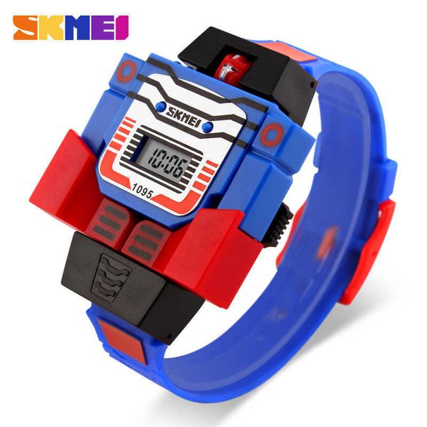

skmei kids watches led digital children cartoon sports watches robot transformation toys boys wristwatches montre enfant 1095, Blue