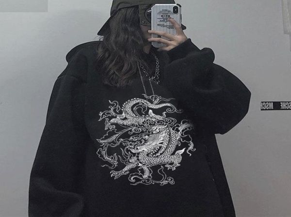 

women sweatshirt hoodie cute hip hop kawaii ullzang harajuku dragon korean funny vintage drop tee print punk clothes3925674, Black