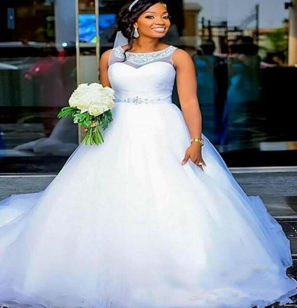 

modest bridal gowns sheer arabic ball gown wedding dresses beads crystal plus size african saudi country custom vestido de novia f3680752, White