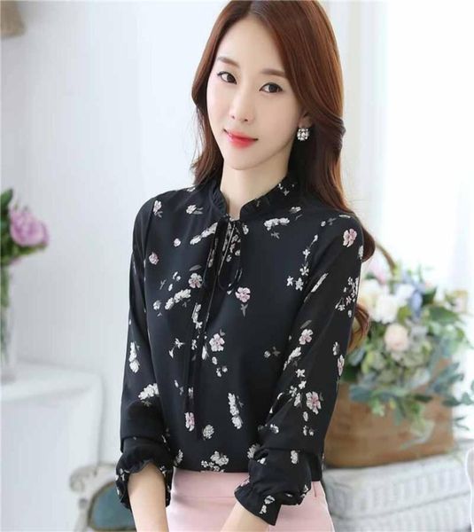 

blusas women blouses ladies chiffon long sleeve floral shirt women slim camisas mujer plus size chemise femme white black7030849