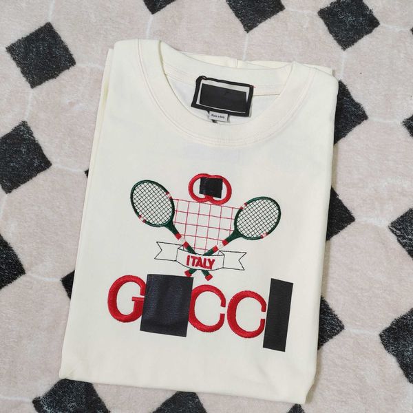 

designer t shirt short sleeve for men women casual fashion version gu counter charge 11 23ss embroidered badminton racket pattern pure cotto, White;black