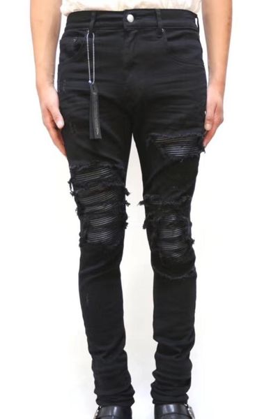 

new men leather ribbed patches distressed skinny jeans0127825156, Blue