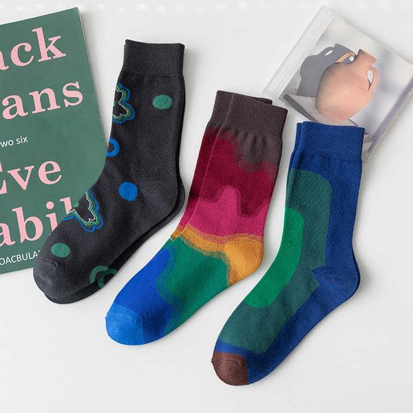 

spring and summer gradual medium tube couple sports pure cotton street sweet cartoon fashion socks personalized leisure trend, Black;white