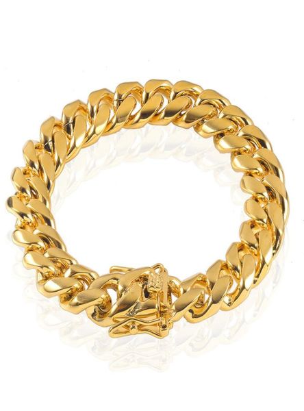 

hip hop men039s 10mm thick heavy stainless steel cuba chain bracelet handmade polished dragon head buckle rap jewelry6879051, Black
