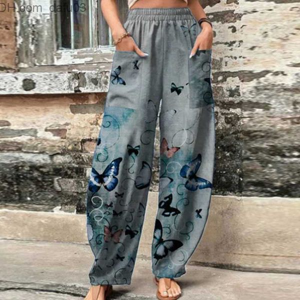 

women's pants capris 2023 leisure summer women's fashion pattern printing men's elegant loose elastic waist ankle pants pocke, Black;white