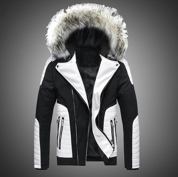 

men jacket autumn winter hooded jacket faux fur jacket parka men faux leather stitching style biker motorcycle outwear jackets 2015002390, Black;brown