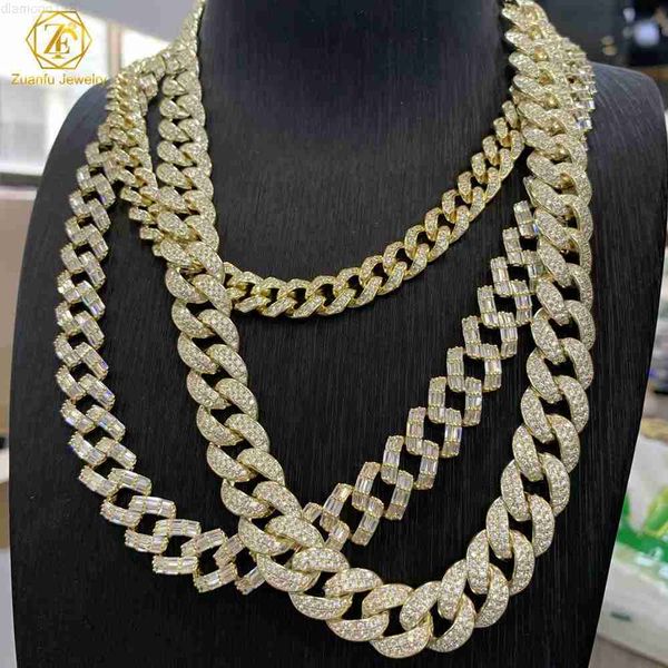 

10 12 14 20 mm miami 925 sterling silver gold plated men necklace iced out hiphop jewelry diamond moissanite cuban link chain