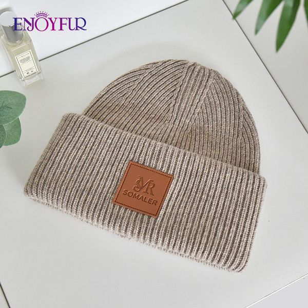 

beanie skull caps enjoyfur women winter beanie hat soft warm wool knit female fashion lightweight casual cuffed skull ski 230808, Blue;gray