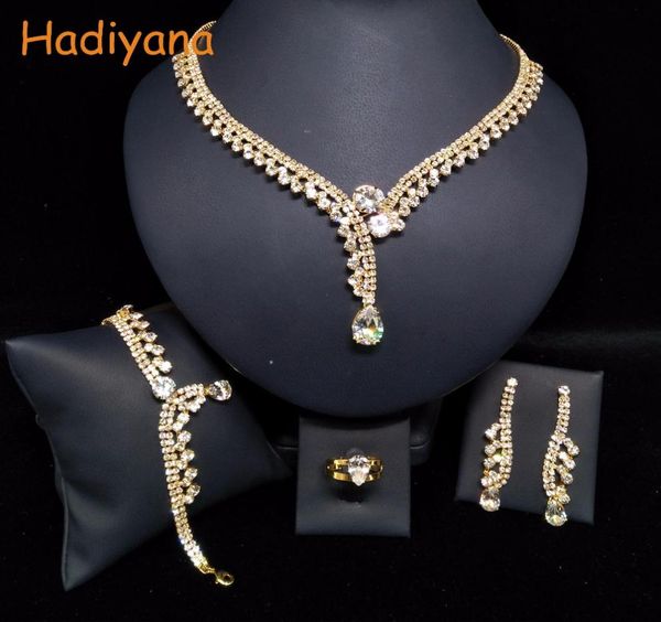 

hadiyana classicl sparkling crystal jewelry settings whole wedding bridal jewelry accessory bride set gold bn57469660748, Slivery;golden
