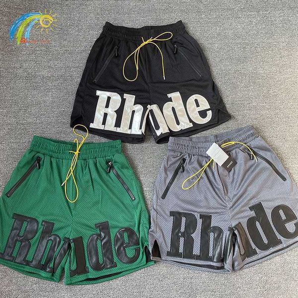

leather big patch rhude shorts men women 1 1 summer breathable mesh black green red gray rhude breeches, White;black
