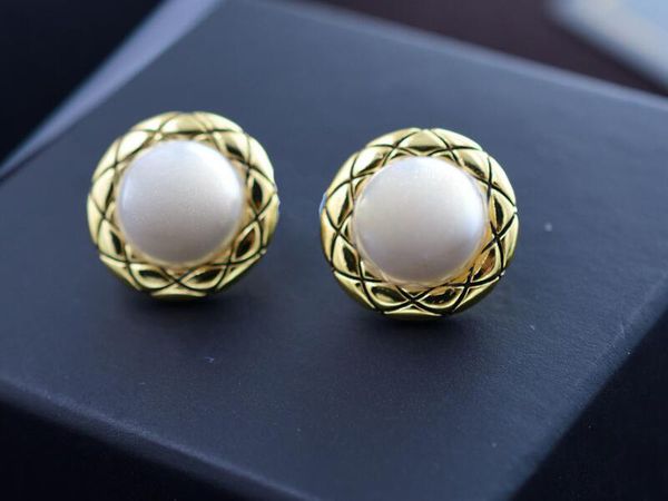 

realfine888 3a cc60 stud earrings fashion pearls earstuds iconic jewelry luxury designer for woman with box, Golden;silver