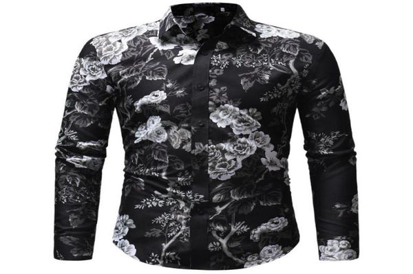 

men039s casual shirts autumn floral printed shirt male long sleeve 3d print men slim fit flower m3xl1706375, White;black