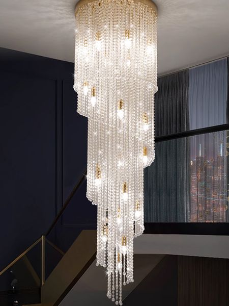 

modern luxury crystal chandelier american big long gold pendant chandeliers lights fixture lustre home villa stairs way l lobby droplight la
