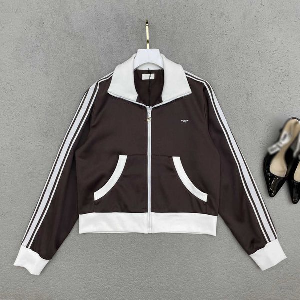 

fashion womens jacket embroidery of chest logo baseball jersey size s- white edging design girl cardigan aug06, Black;brown
