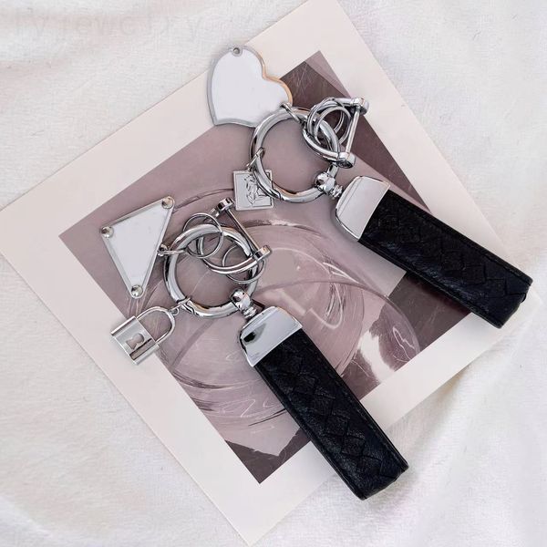 

enamels triangle keychain leather designer keychain wallet bag charm accessories popular modern leisure special letter car key chain tie hea, Silver
