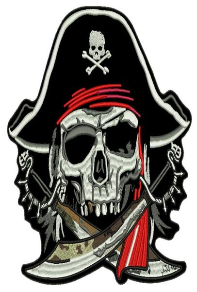 

fashion large pirate skull jacket back embroidery patches iron on sew on 95quot vest patch badge 9925653, Black