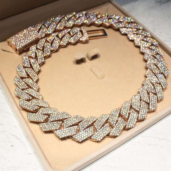 

fine men jewelry moissanite necklace sterling sier 20mm iced cuban link chain moissanite, Silver