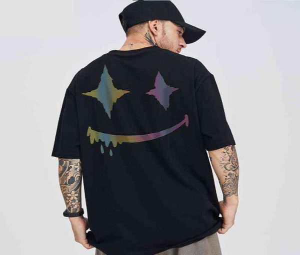 

ovesize t shirts reflective rainbow print tees super joker hip hop streetwear homme clothes cotton casual half sleeve g4581520, White;black