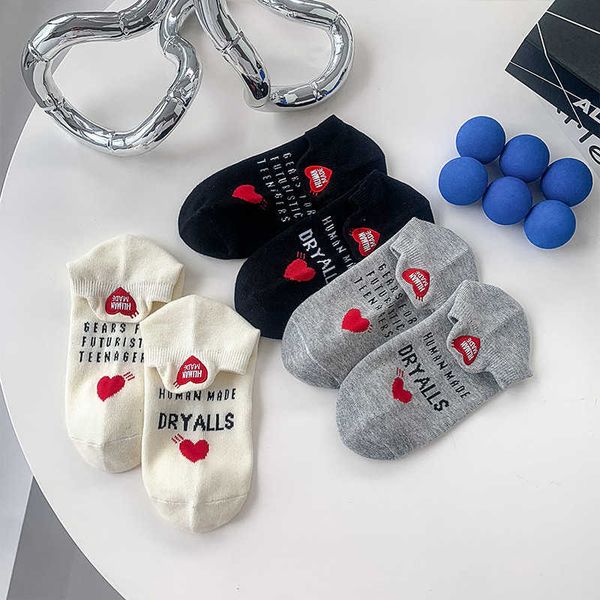 

human spring and summer love embroidered boat socks for men and women couples trendy socks with low and shallow mouth socks ins academy netw, Black;white