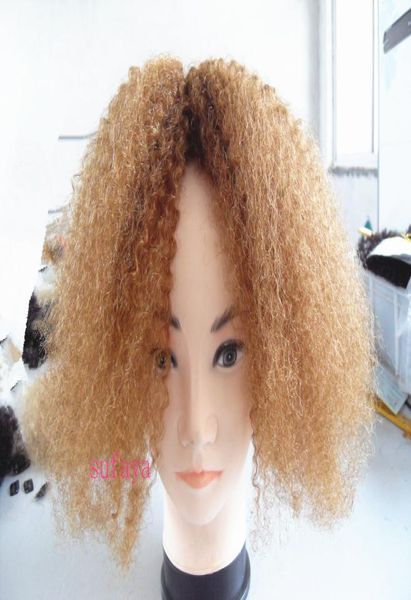 

mongolian kinky curly hair weft clip in hair extensions unprocessed curly blonde 27 color human extensions can be dyed5568244, Black;brown