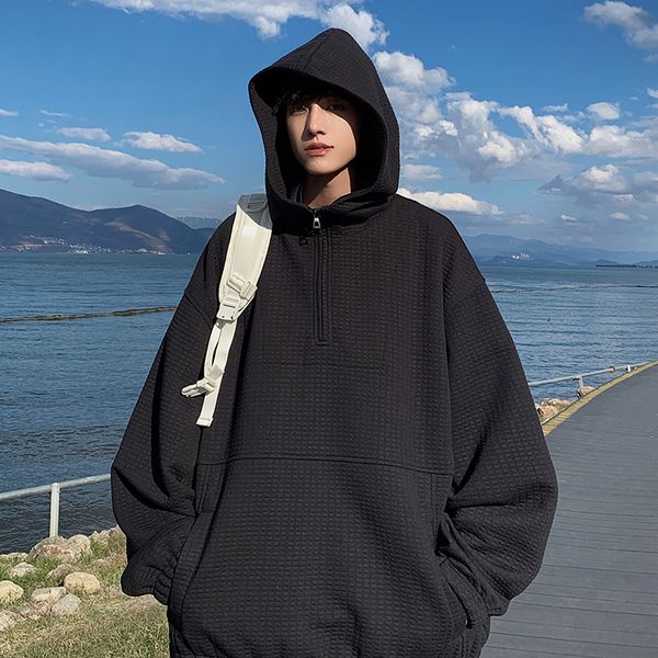 

mens hoodies sweatshirts harajuku fashion men turtleneck zipper pullovers simple casual oversized hooded hoodie plus size 5xlm 230808, Black