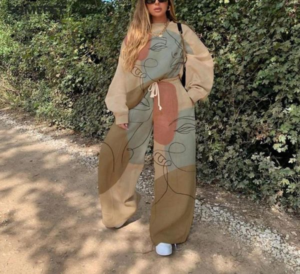 

tracksuits women suit two piece set print casual sweatshirts sweatpants hoodies pullover autumn winter vintage female suits women3666602, Gray