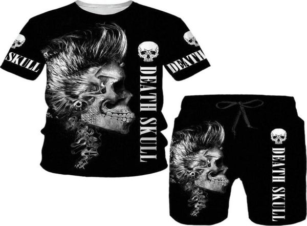 

men039s tracksuits summer man set 3d skull printingtshirt shorts tracksuit 2 piece outfits fashion street male jogging suit sp15545078220, Gray
