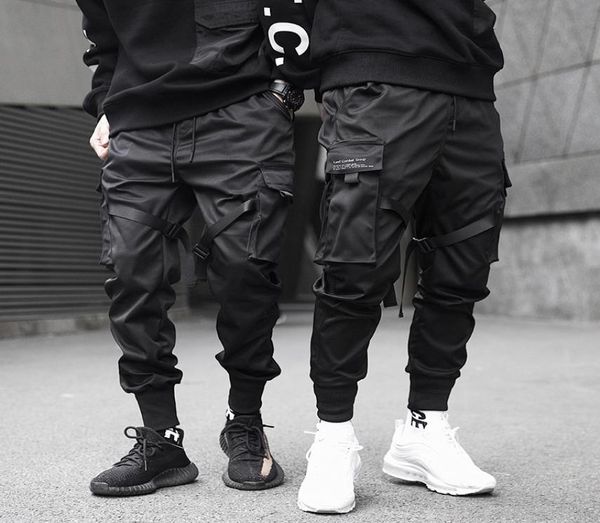 

men ribbons color block black pocket cargo pants harem joggers harajuku sweatpant hip hop trousers sxxl1326276